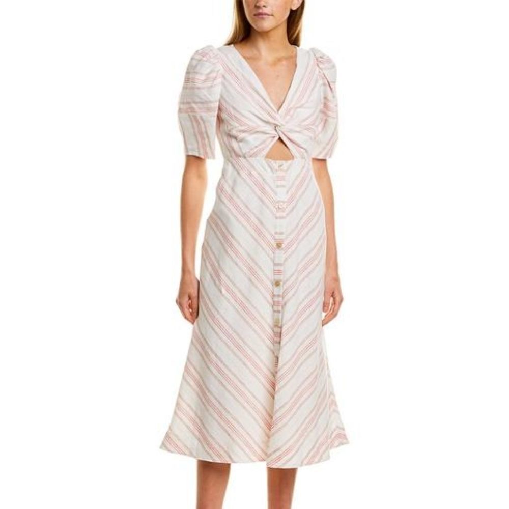 Rebecca Taylor White and Blush Striped Midi Dress
